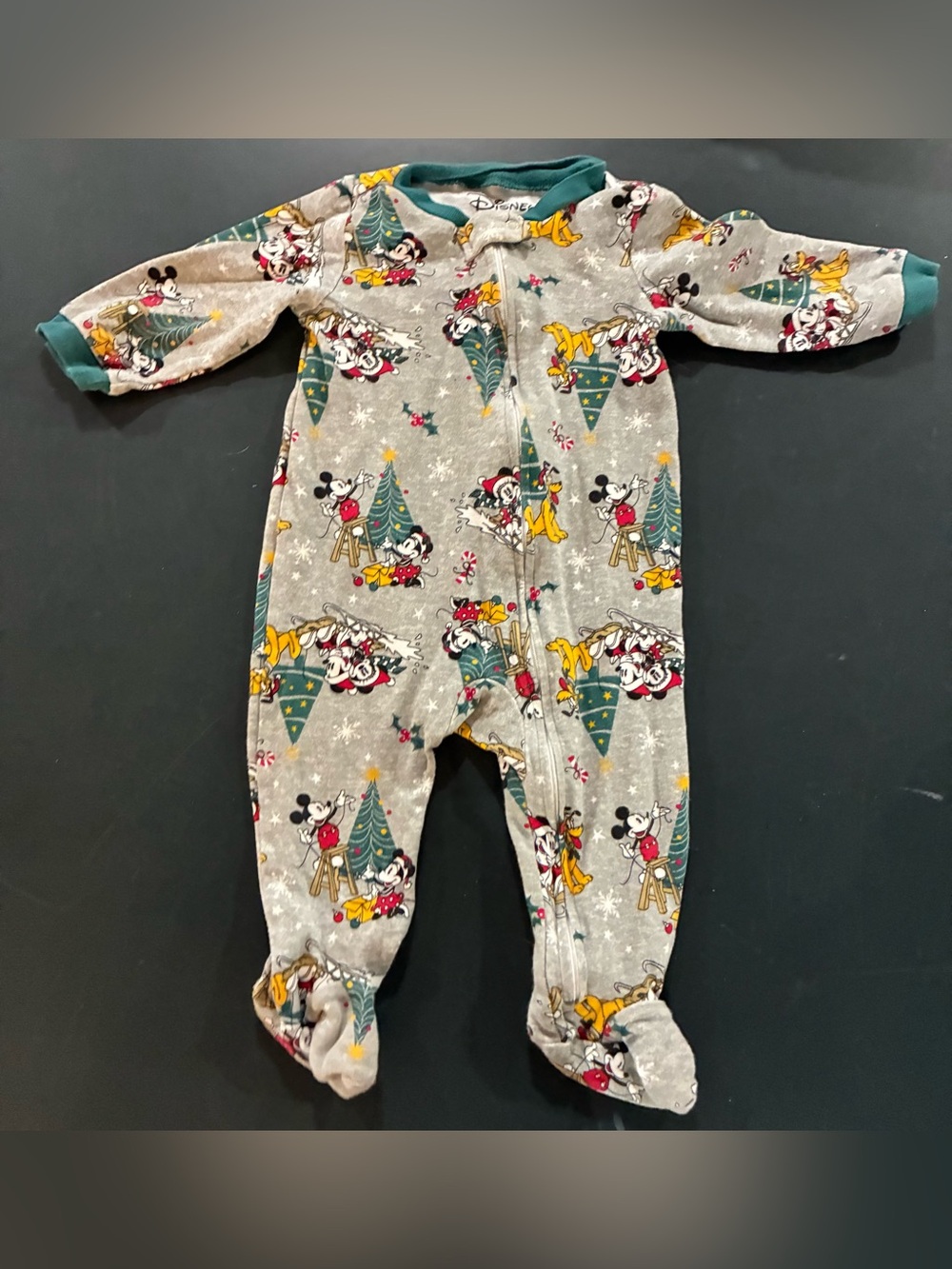 Disney Baby Gray Holiday Print Footed One-Piece 6-9 months